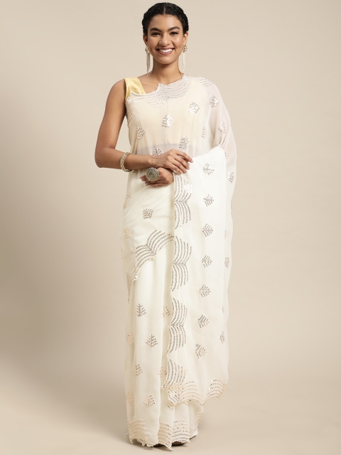 

Pratham Blue White Sequinned Pure Georgette Saree