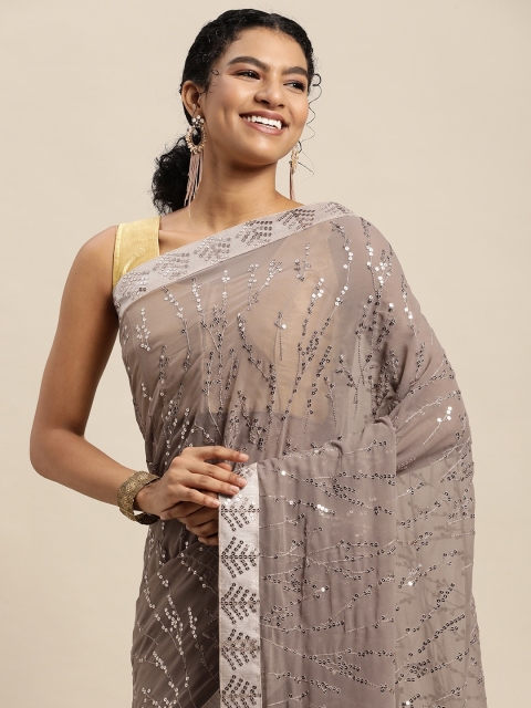 

Pratham Blue Beige Sequinned Pure Georgette Saree