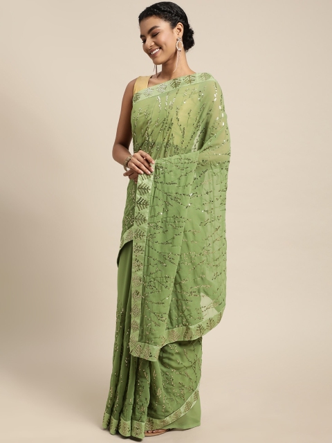 

Pratham Blue Green & Golden Sequinned Saree