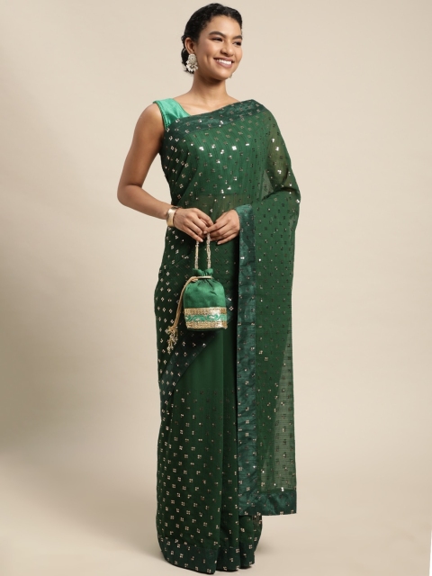 

Pratham Blue Green Sequinned Pure Georgette Saree