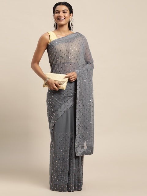 

Pratham Blue Grey Sequinned Pure Georgette Saree