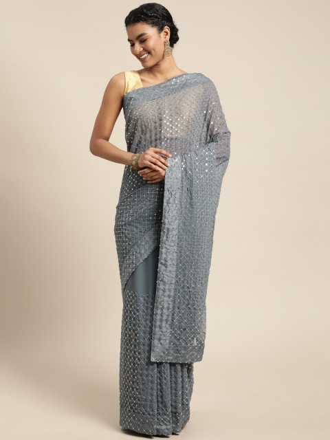 

Pratham Blue Grey Sequinned Pure Georgette Saree