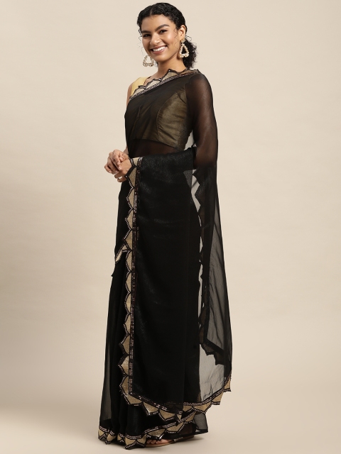 

Pratham Blue Black Solid Saree with Sequinned Border