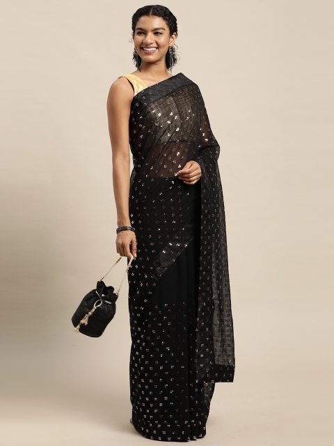 

Pratham Blue Black Sequinned Pure Georgette Saree