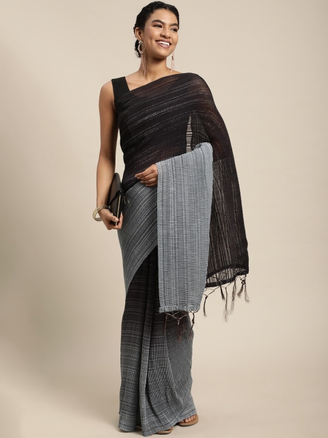 

Pratham Blue Black & Grey Woven Design Half & Half Saree