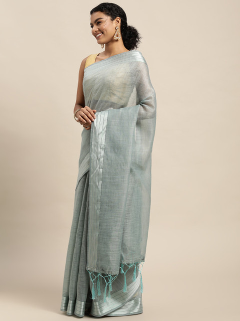 

Pratham Blue Solid Saree with Tasselled Detail