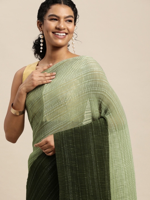 

Pratham Blue Grey & Olive Green Ombre Effect Seersucker Saree