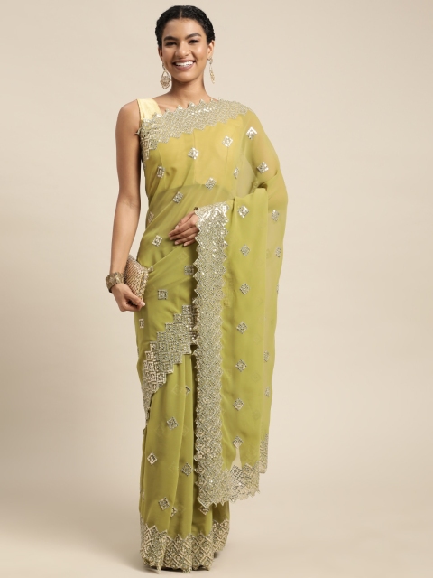 

Pratham Blue Green Sequinned Pure Georgette Saree