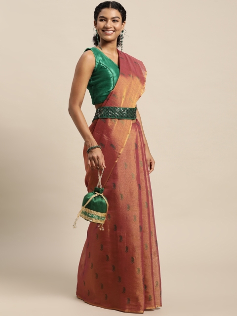

Pratham Blue Orange & Golden Dual-Toned Ethnic Motifs Print Saree