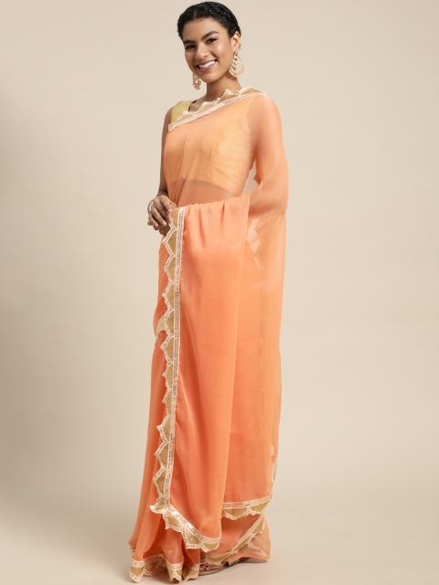 

Pratham Blue Peach-Coloured Solid Saree