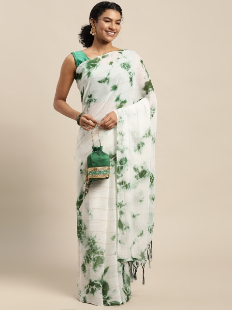 

Pratham Blue White & Green Tie and Dye Saree