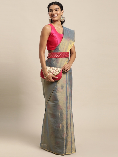 

Pratham Blue & Golden Dual-Toned Ethnic Motifs Print Saree