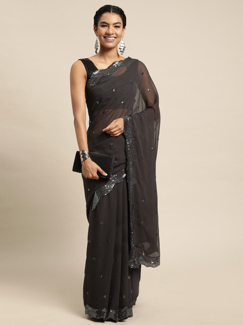 

Pratham Blue Charcoal Grey Sequinned Pure Georgette Saree