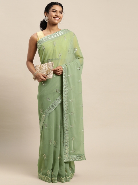 

Pratham Blue Green Sequinned Pure Georgette Saree