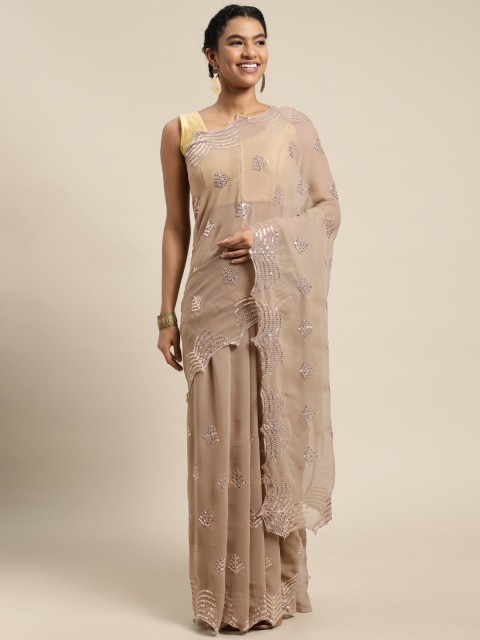 

Pratham Blue Beige Sequinned Pure Georgette Saree