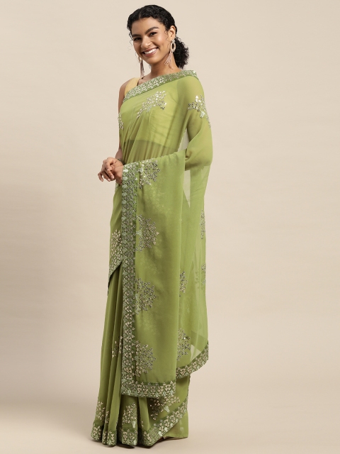 

Pratham Blue Green Embellished Sequinned Pure Georgette Saree