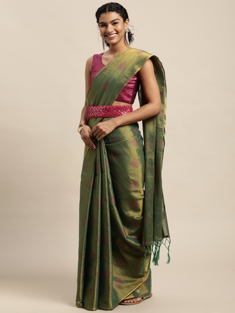 

Pratham Blue Green & Golden Dual-Toned Ethnic Motifs Print Saree