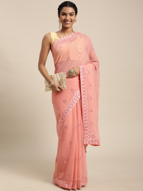 

Pratham Blue Pink Sequinned Pure Georgette Saree