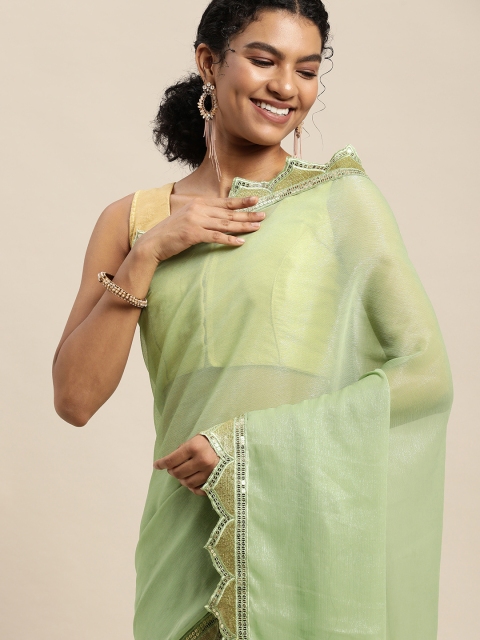

Pratham Blue Green Embellished Sequinned Saree