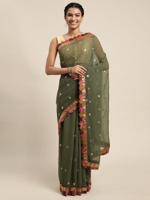 

Pratham Blue Green Sequinned Pure Georgette Saree