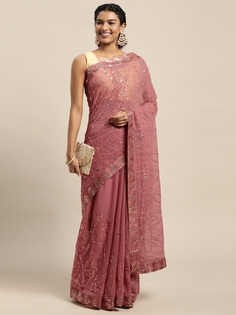 

Pratham Blue Peach-Coloured Sequinned Pure Georgette Saree