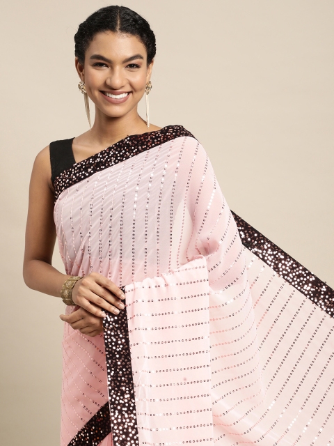 

Pratham Blue Pink & Silver Sequined Stripes Saree