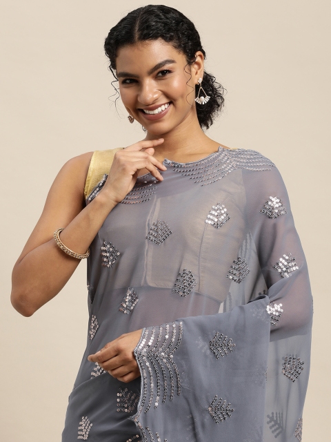 

Pratham Blue Grey Sequinned Pure Georgette Saree