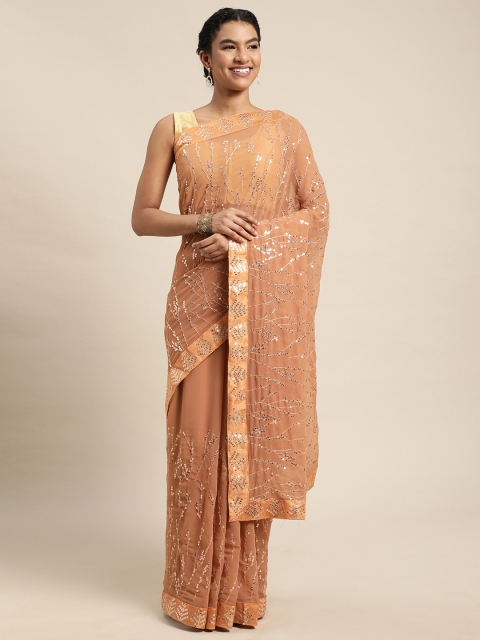 

Pratham Blue Peach-Coloured Sequinned Pure Georgette Saree
