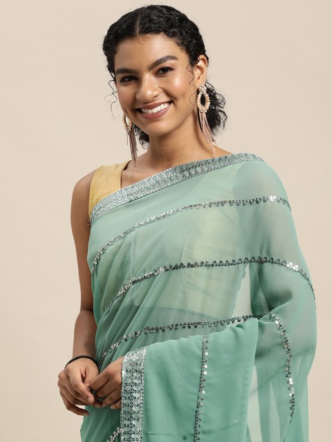 

Pratham Blue Sequinned Pure Georgette Saree