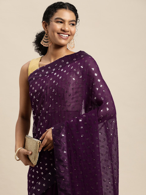 

Pratham Blue Purple Sequinned Pure Georgette Saree