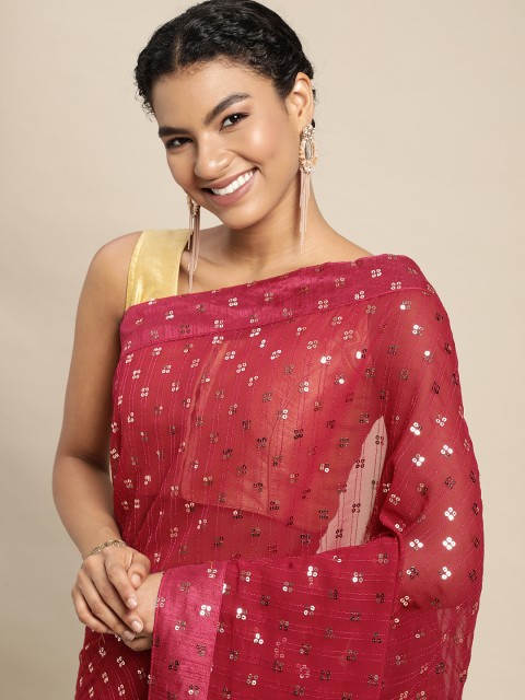 

Pratham Blue Pink Sequined Pure Georgette Saree