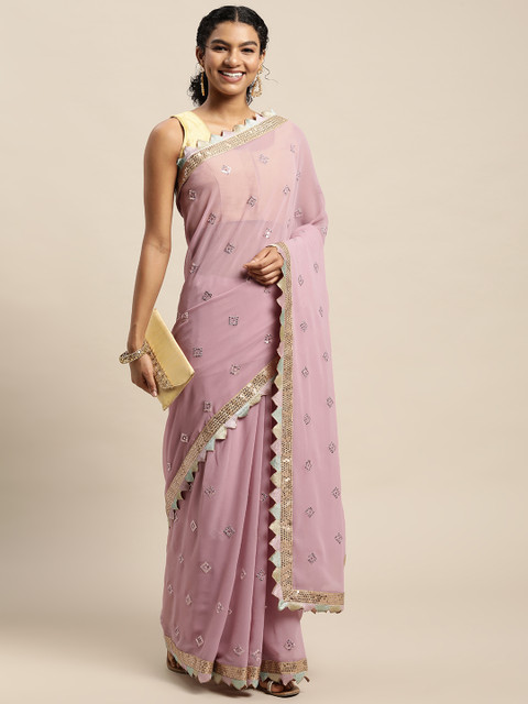 

Pratham Blue Onion Pink Sequinned Pure Georgette Saree