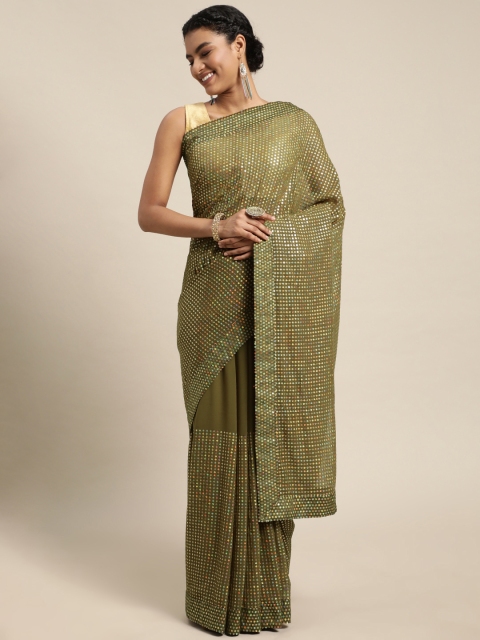 

Pratham Blue Olive Green Sequinned Pure Georgette Saree