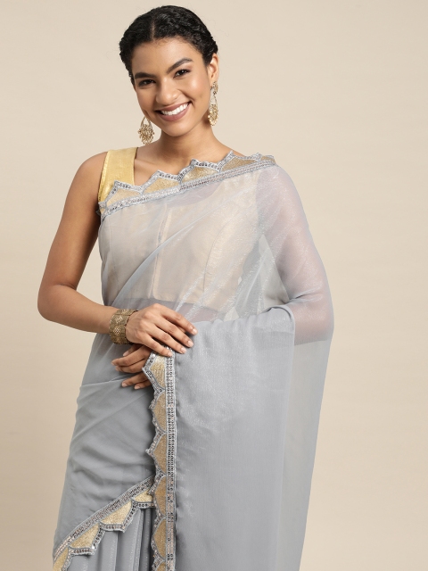 

Pratham Blue Grey Solid Saree