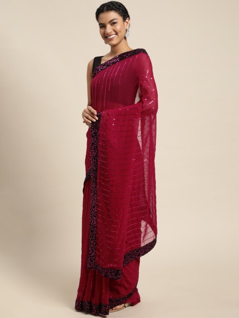 

Pratham Blue Maroon Sequinned Pure Georgette Saree