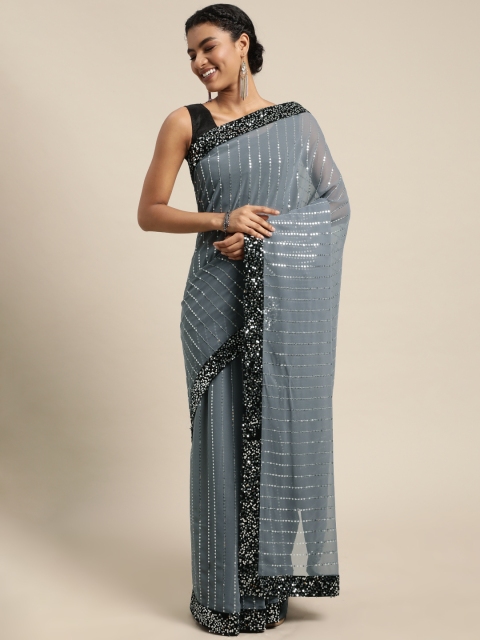 

Pratham Blue Grey Sequinned Pure Georgette Saree