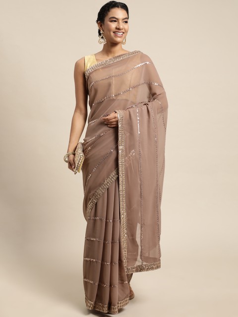 

Pratham Blue Taupe Sequinned Pure Georgette Saree