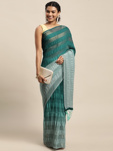 

Pratham Blue Turquoise Blue Striped Ombre Saree