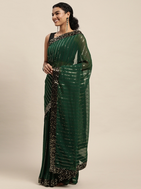 

Pratham Blue Green Sequinned Striped Pure Georgette Saree