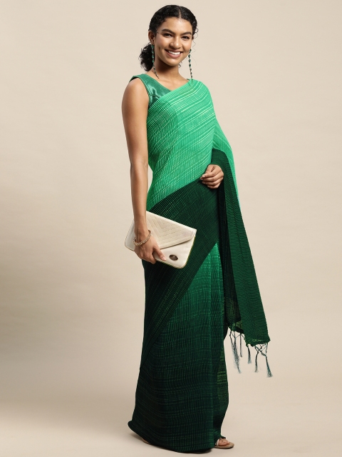 

Pratham Blue Sea Green & Teal Green Ombre Effect Seersucker Saree