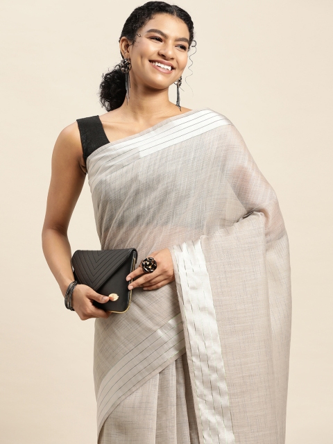 

Pratham Blue Grey Solid Saree with Tasselled Detail