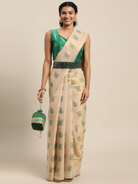 

Pratham Blue Beige & Green Ethnic Motifs Printed Saree