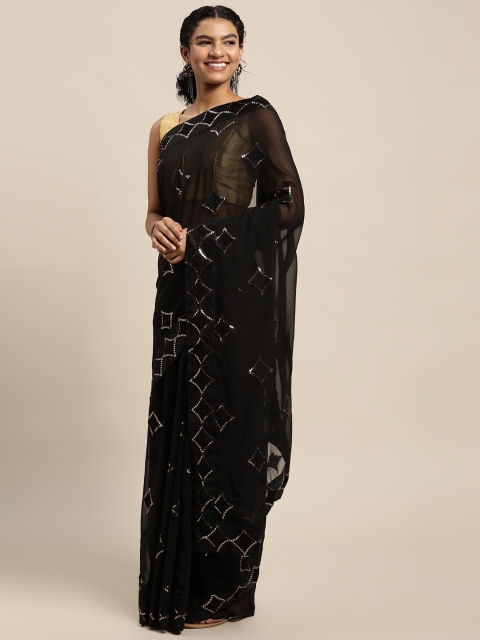 

Pratham Blue Black Sequinned Pure Georgette Saree