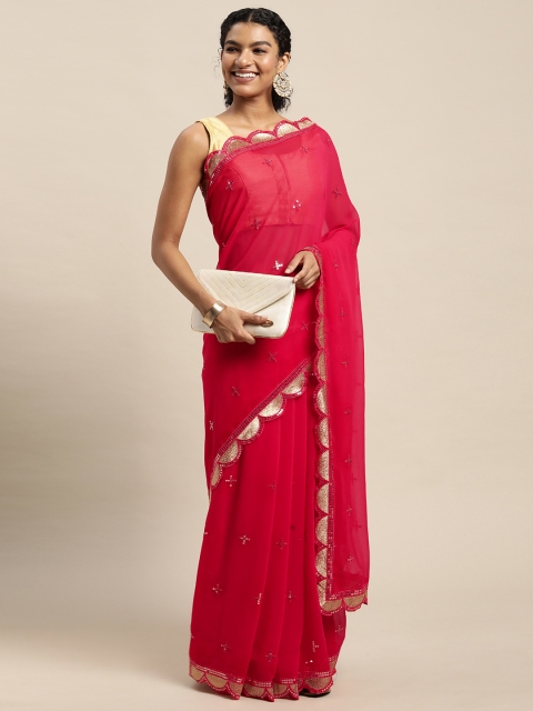 

Pratham Blue Coral Pink Embellished Sequinned Saree