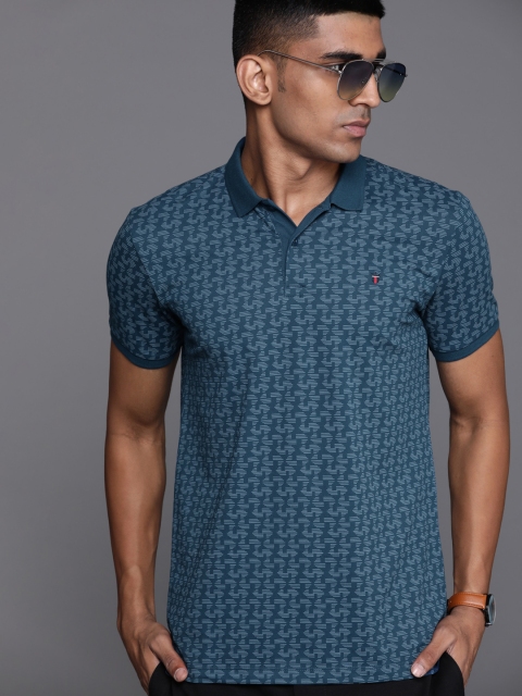 

Louis Philippe Sport Men Teal Blue & Grey Printed Polo Collar T-shirt