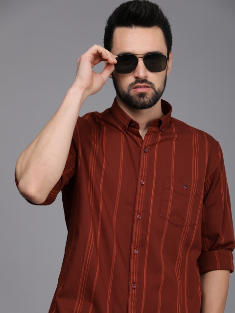 

Louis Philippe Sport Men Red Striped Pure Cotton Slim Fit Casual Shirt