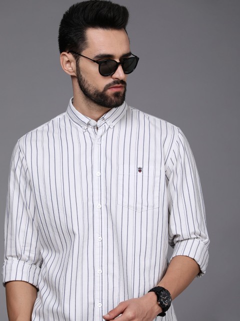 

Louis Philippe Jeans Men White & Blue Striped Slim Fit Casual Shirt