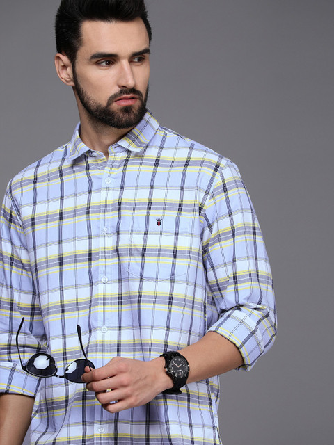 

Louis Philippe Jeans Men Blue Slim Fit Tartan Checks Casual Shirt