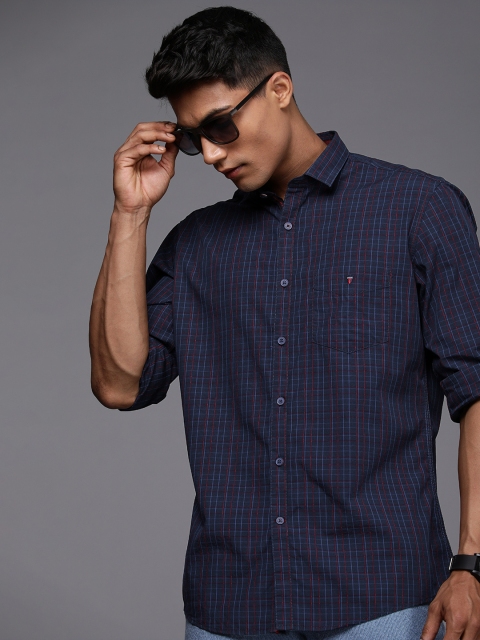 

Louis Philippe Sport Men Navy Blue & Red Slim Fit Checked Casual Pure Cotton Shirt