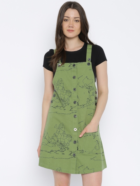 

Vero Moda Women Olive Green Printed A-Line Dress